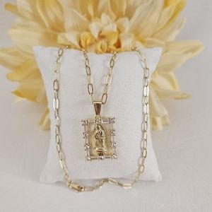 Squared Zirconia Lady Of Guadalupe Gold Plated Necklace